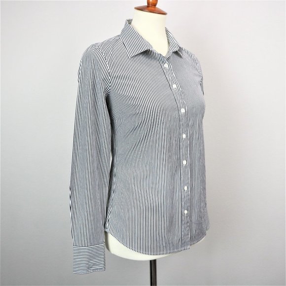 J. Crew Haberdashery Black White Pinstripe Perfect Stretch Button Up Long Sleeve - Picture 9 of 16